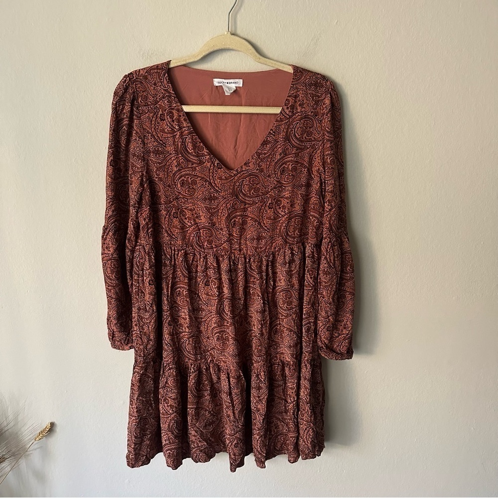 Lucky Brand Bohemian Western Cowgirl Paisley dress in Rust Orange size Small
